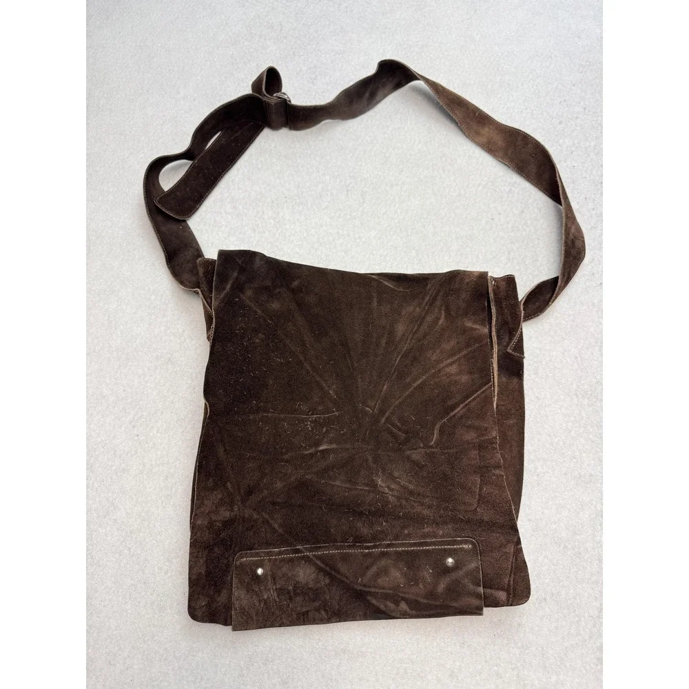 Banana Republic Messenger Bag Mens Large Brown Suede Leather Crossbody Shoulder
